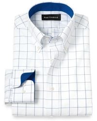 Paul Fredrick - Slim Fit Non-Iron Cotton Windowpane Dress Shirt With Contrast Trim - Lyst