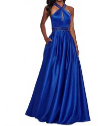 Rachel Allan - Matte Satin Halter Neck Prom Gown - Lyst