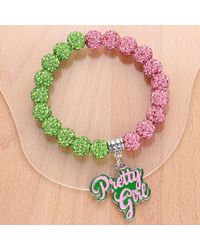 Fashnzfab - Enamel Pretty Girl Message Charm Pointed Shamballa Ball Beaded Stretch Bracelet - Lyst