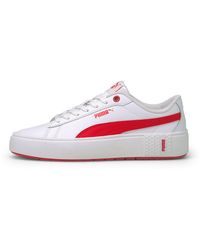 PUMA Leather Smash Platform V2 Candy Trainers in White | Lyst