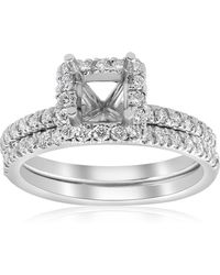 Pompeii3 - 5/8ct Princess Cut Diamond Halo Engagement Ring Setting Matching Band White Gold - Lyst