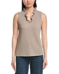 Anne Klein - Smocked Knit Ruffle Top - Lyst