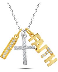MAX + STONE Sterling 14k Yellow Plated Cross And "faith" Cubic Zirconia Charm Necklace, 18 Inch - Metallic