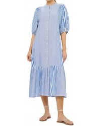 Oliphant Mandarin Balloon Sleeve Midi Dress in Blue | Lyst