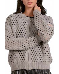 Elan - Open Knit Zip Up Sweater - Lyst