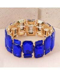 Fashnzfab - Rectangle Glass Stone Cluster Stretch Evening Bracelet, Sapphire - Lyst