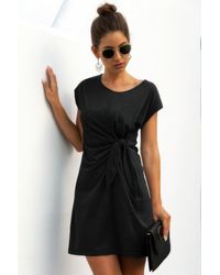 TRUEDAMES - Solid Twist Knot Front Short Sleeve Tee Fit Dress - Lyst
