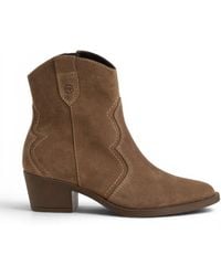 Tamaris - Camel Suede Leather Cowboy Western Ankle Boots - Lyst
