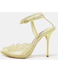 Sophia Webster - Leather And Lace Print Pvc Peep Toe Ankle Strap Sandals - Lyst