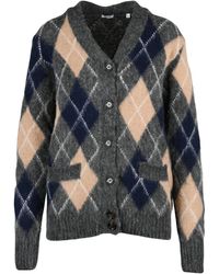 Aspesi - Argyle Pattern V-Neck Wool Cardigan - Lyst
