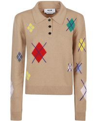 MSGM - Long Sleeves Polo With Logo - Lyst