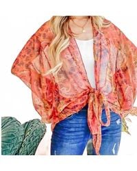 And The Why - Boho Front Tie Knot Dolman Sleeve Oversized Print Kimono Top - Lyst