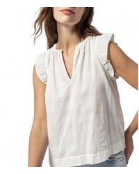 Lilla P - Flutter Sleeve Split Neck Top - Lyst