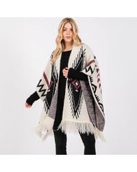 TRUEDAMES - Fuzzy Aztec Pattern Tassel Knit Ruana Poncho - Lyst