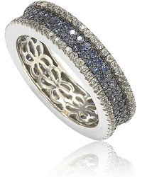 Suzy Levian Sterling Silver Sapphire And Diamond Accent Pave Eternity Band - Blue