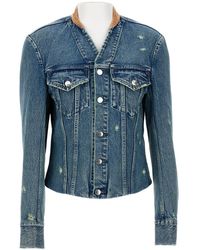 Tanaka - Cropped Denim Jacket With Contrasting Tan Collar And Structured Detailing - Lyst