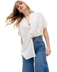 Raffya - Juneeta Crop Sleeve Button Down Shirt - Lyst