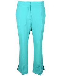 Semicouture - Cropped Aqua Trousers With Flared Hem And Side Slits - Lyst
