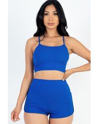 TRUEDAMES - Ribbed Cami Crop Top & Ruched Shorts Set - Lyst