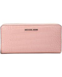 Michael Kors - Jet Set Large Pink Animal Print Leather Continental Wrist Wallet - Lyst