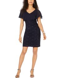 Connected Apparel - Sequined Sheer Overlay Cocktail Dress - Lyst