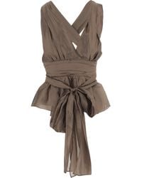 THE GARMENT - V-Neck Peplum Top With Crossed Back Straps And Front Bow - Lyst