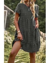 TRUEDAMES - Floral Polka Dots Boat Neck Loose A Line Midi Dres - Lyst