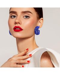 Fashnzfab - Bling Rectangle Stone Split Hoop Earrings - Lyst