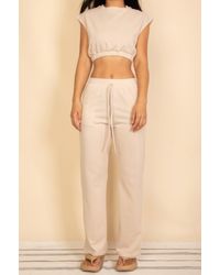 TRUEDAMES - Elastic Hem Crop Top & Wide Leg Pants Set With Faux Drawstring - Lyst