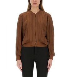 Alysi - Textured Crinkled Silk Bomber Jacket - Lyst