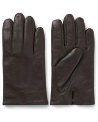 BOSS - Wool-Blend-Lined Leather Gloves With Logo - Lyst