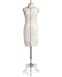 Tahari - Avani White Printed Sleeveless Front Zip Stretch Dress Sheath - Lyst
