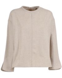 Antonelli - Boxy Cropped Top With Three-Quarter Flared Sleeves And Central Seam Detail - Lyst