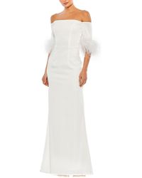 Mac Duggal - Feather Trim Off The Shoulder Column Gown - Lyst