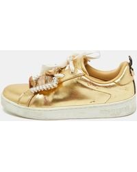 Roberto Cavalli - Leather Crystal Embellished Low Top Sneakers - Lyst