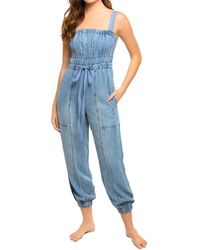 Elan - Tank Straps Denim Jumpsuit - Lyst