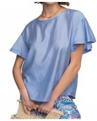 Easel - Ruffle Short Sleeve Washed Satin Blouse - Lyst