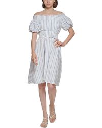 Calvin Klein - Puff Sleeve Knee Fit & Flare Dress - Lyst
