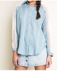 Hayden LA - Chambray & Lace Blouse - Lyst