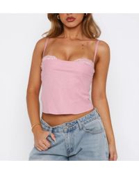 TRUEDAMES - Solid Back Knot Lace Trim Sleeveless Shirt - Lyst