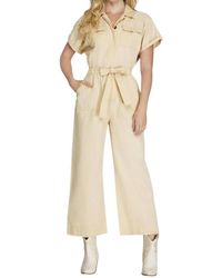 She + Sky - Short Sleeve Button Front Jumpsuit - Lyst