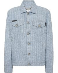 Philipp Plein - Tweed Denim Cropped Jacket - Lyst