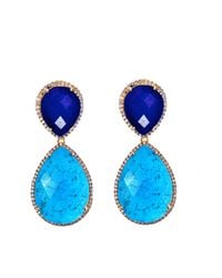 Liv Oliver - 18k Plated Turquoise & Sapphire Double Pear Drop Earrings - Lyst