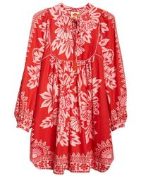 FARM Rio - Flora Tapestry Red Long Sleeve Mini Dress - Lyst