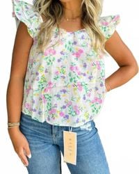 Blu Pepper - Floral Sweetheart Neckline Ruffle Sleeve Top - Lyst