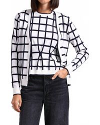 Minnie Rose - Viscose Windowpane V Neck Cardigan - Lyst