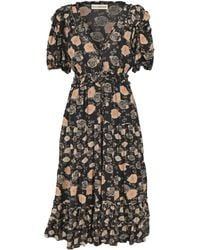 Ulla Johnson - Midi V-Neck Floral Print With Ruffle Details Dress - Lyst