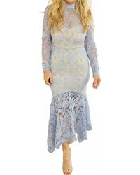 Endless Blu. - Azaria Floral Lace Overlay Mermaid Hem Midi Dress - Lyst