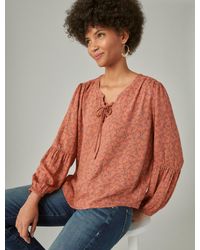 Lucky Brand - Long Sleeve Printed Lace Up Blouse - Lyst