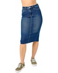 Judy Blue - Mid Length Denim Skirt With Slit - Lyst